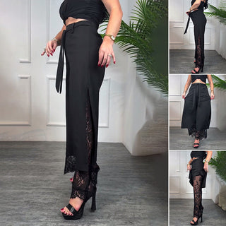 Stilvolle Weitbein-Hose mit Transparentem Spitzeneinsatz