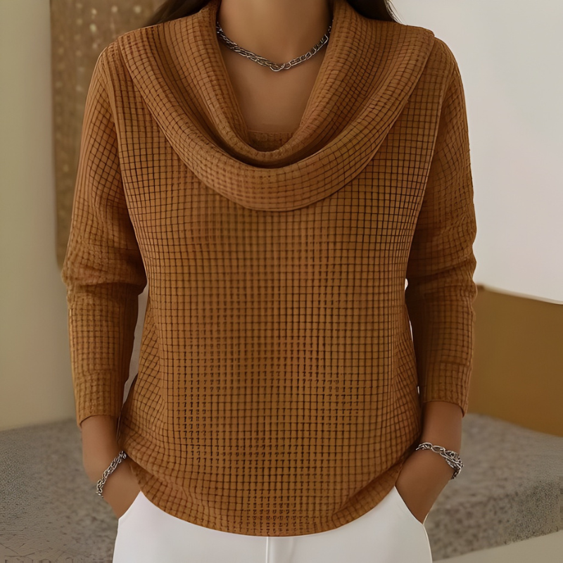 Amber | Warme Waffel-Pullover mit Eleganter Wasserfall-Ausschnitt
